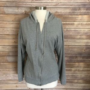 DKNY grey zip front hooded sweatshirt